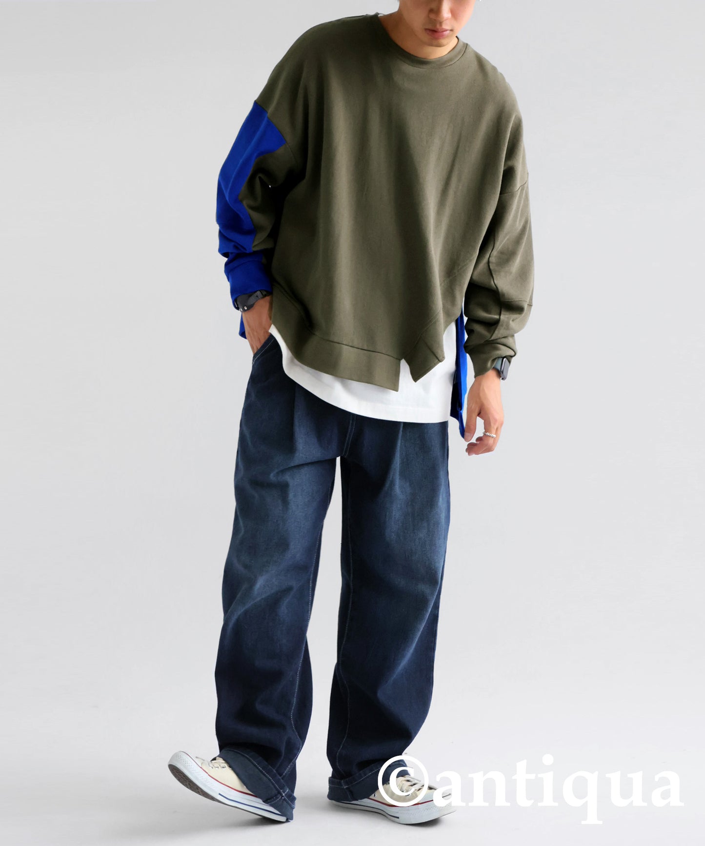 Bicolor Asymmetric Design Pullover Men's