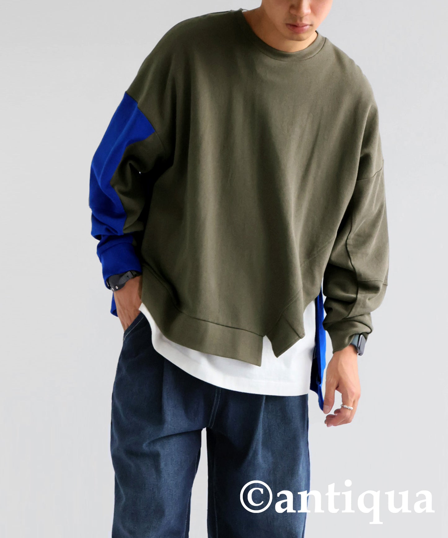 Bicolor Asymmetric Design Pullover Men's