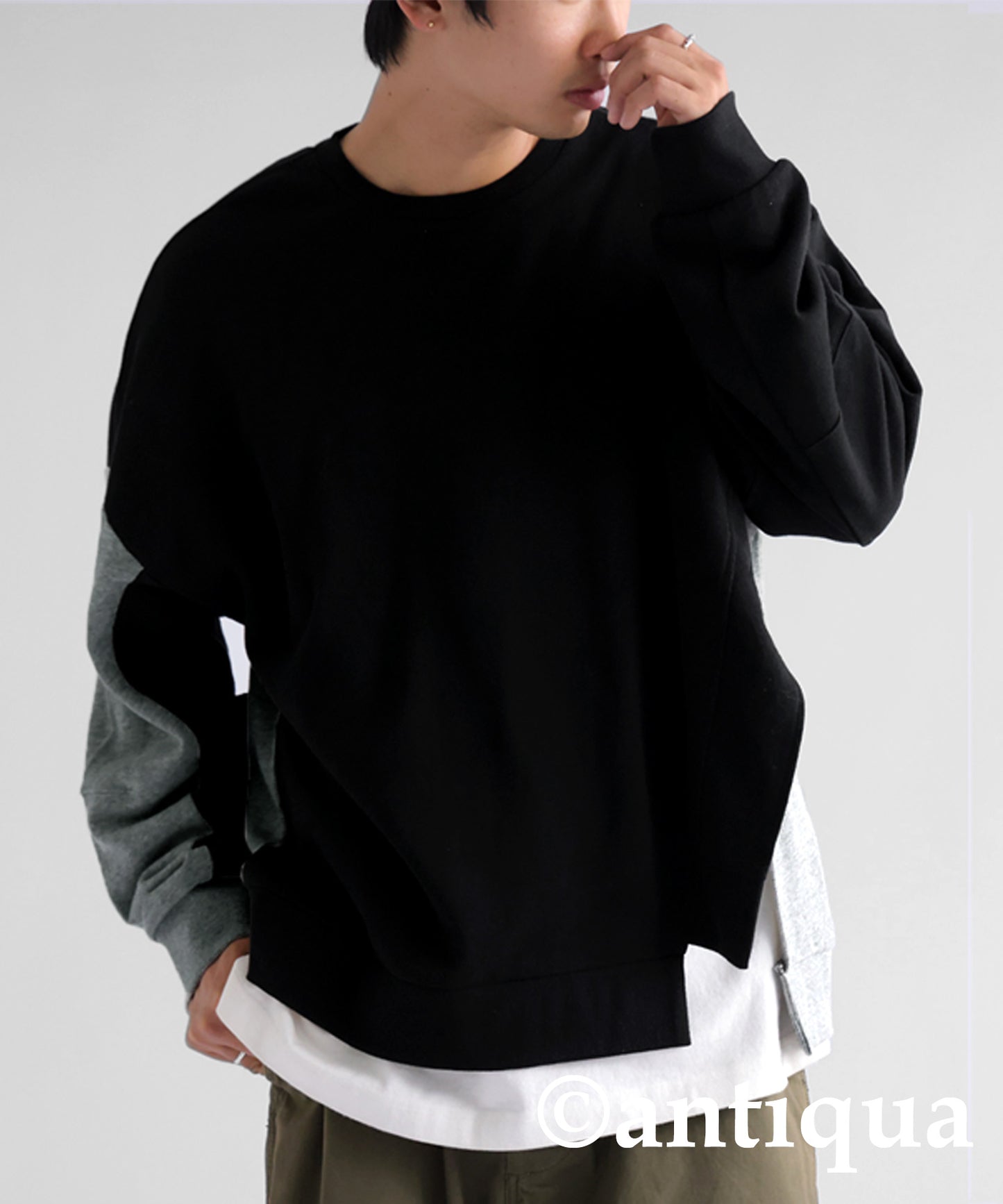 Bicolor Asymmetric Design Pullover Men's