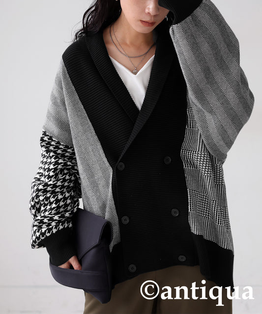 Houndstooth Pattern Docking Cardigan Ladies