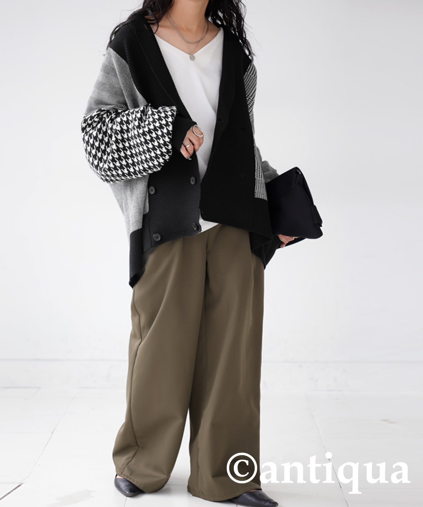 Houndstooth Pattern Docking Cardigan Ladies