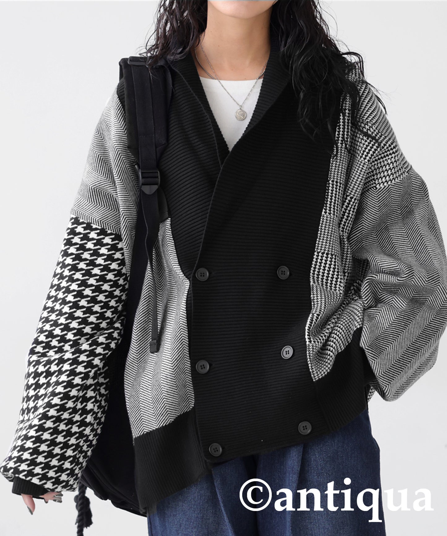 Houndstooth Pattern Docking Cardigan Ladies