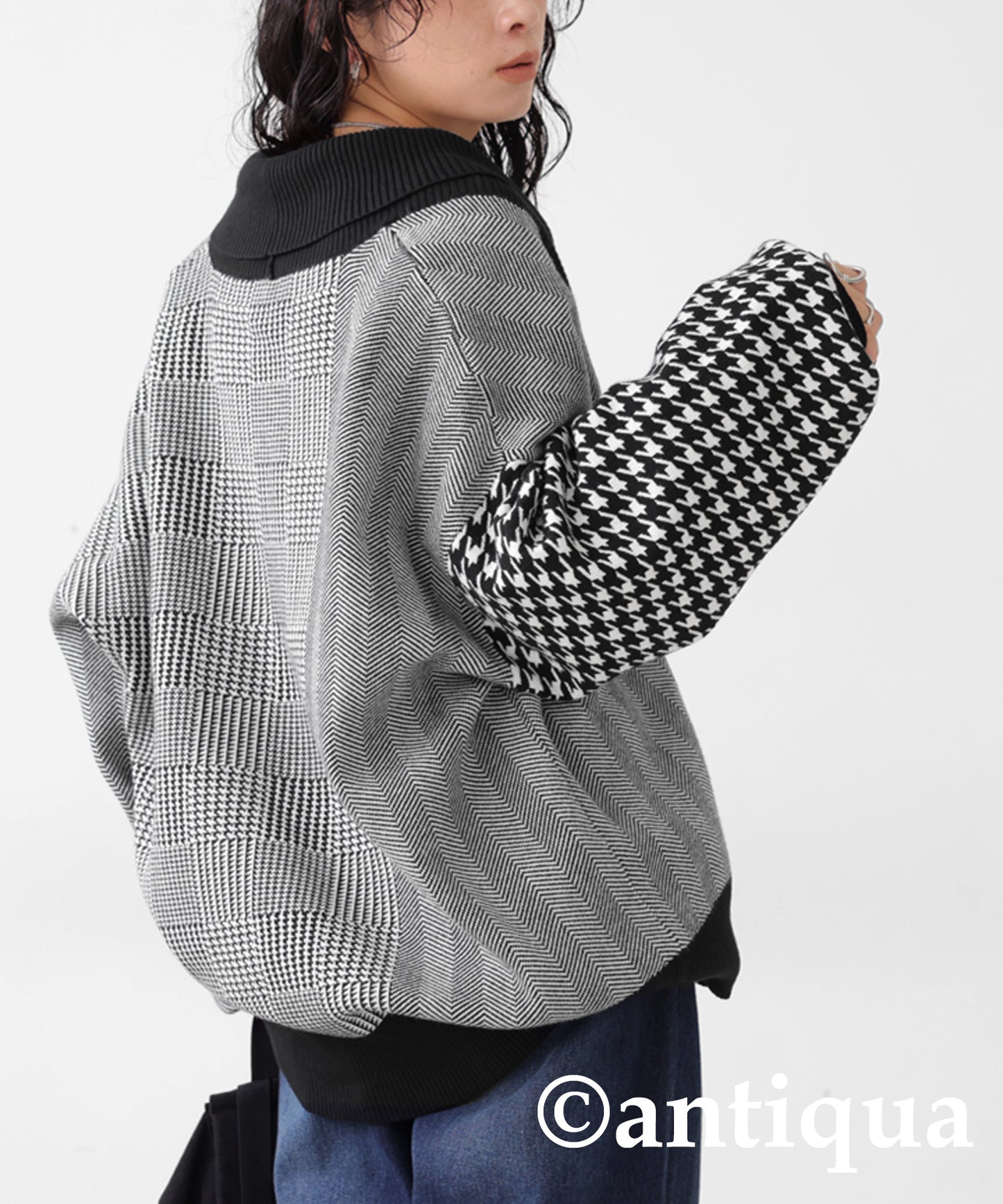 Houndstooth Pattern Docking Cardigan Ladies