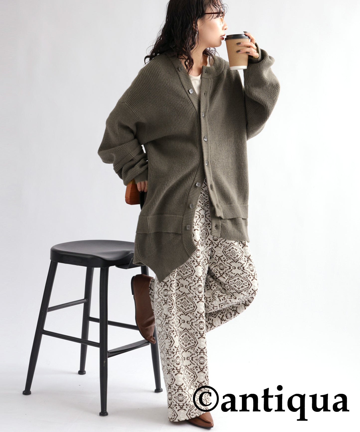 Asymmetry Design Knit Cardigan Ladies