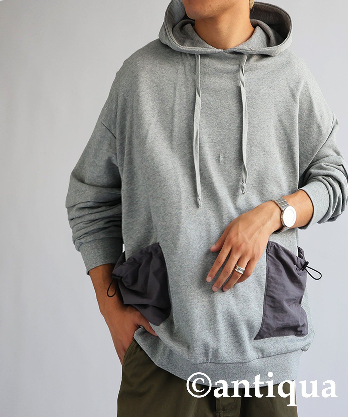 Hoody with nylon pocket Men's