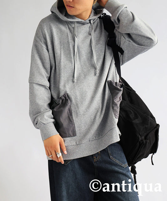 Hoody with nylon pocket Men's