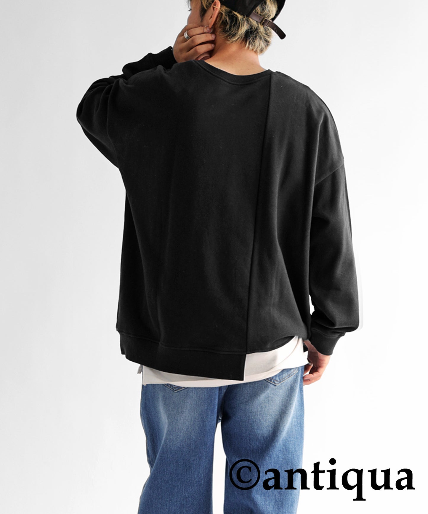 Asymmetric pile fabric pullover Men's