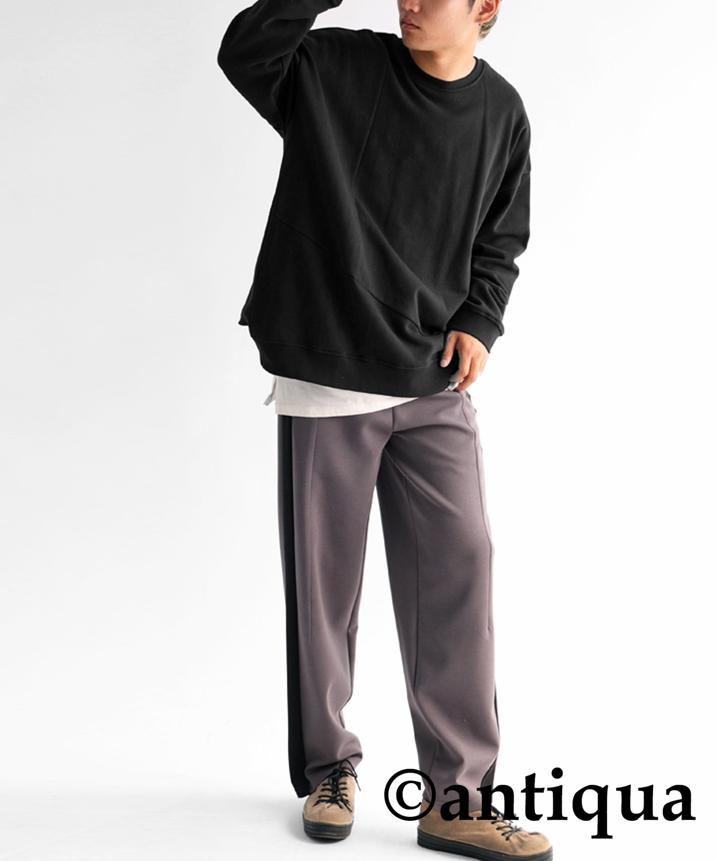 Asymmetric pile fabric pullover Men's