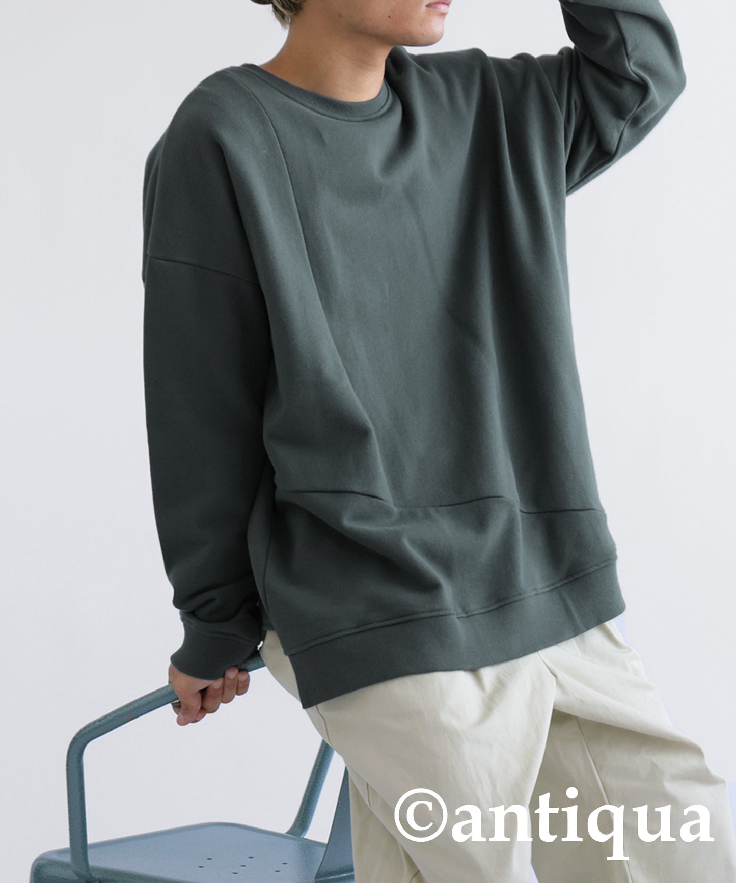 Asymmetric pile fabric pullover Men's