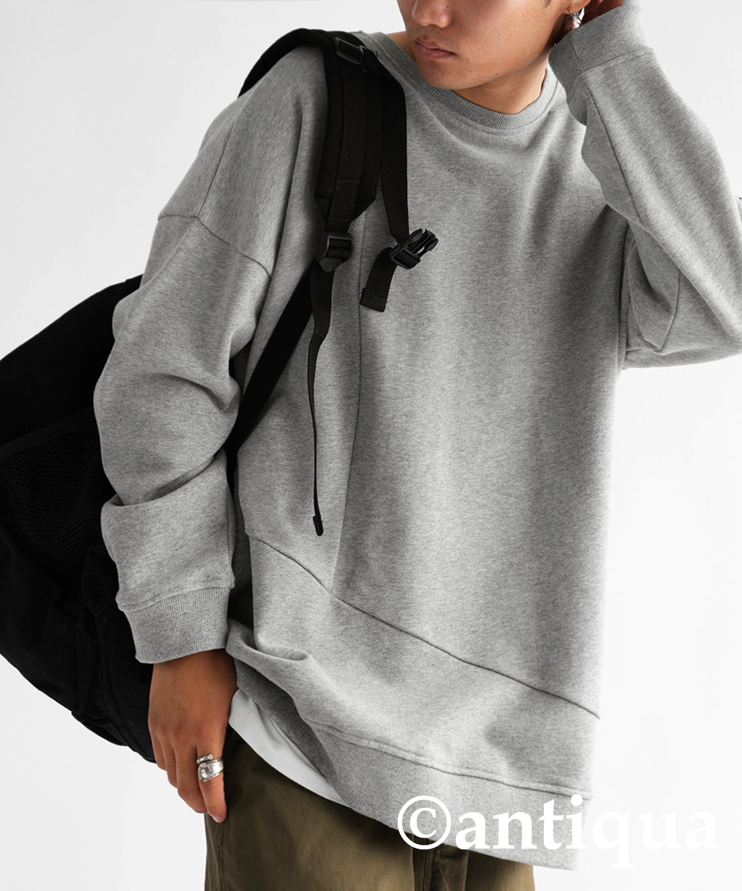 Asymmetric pile fabric pullover Men's