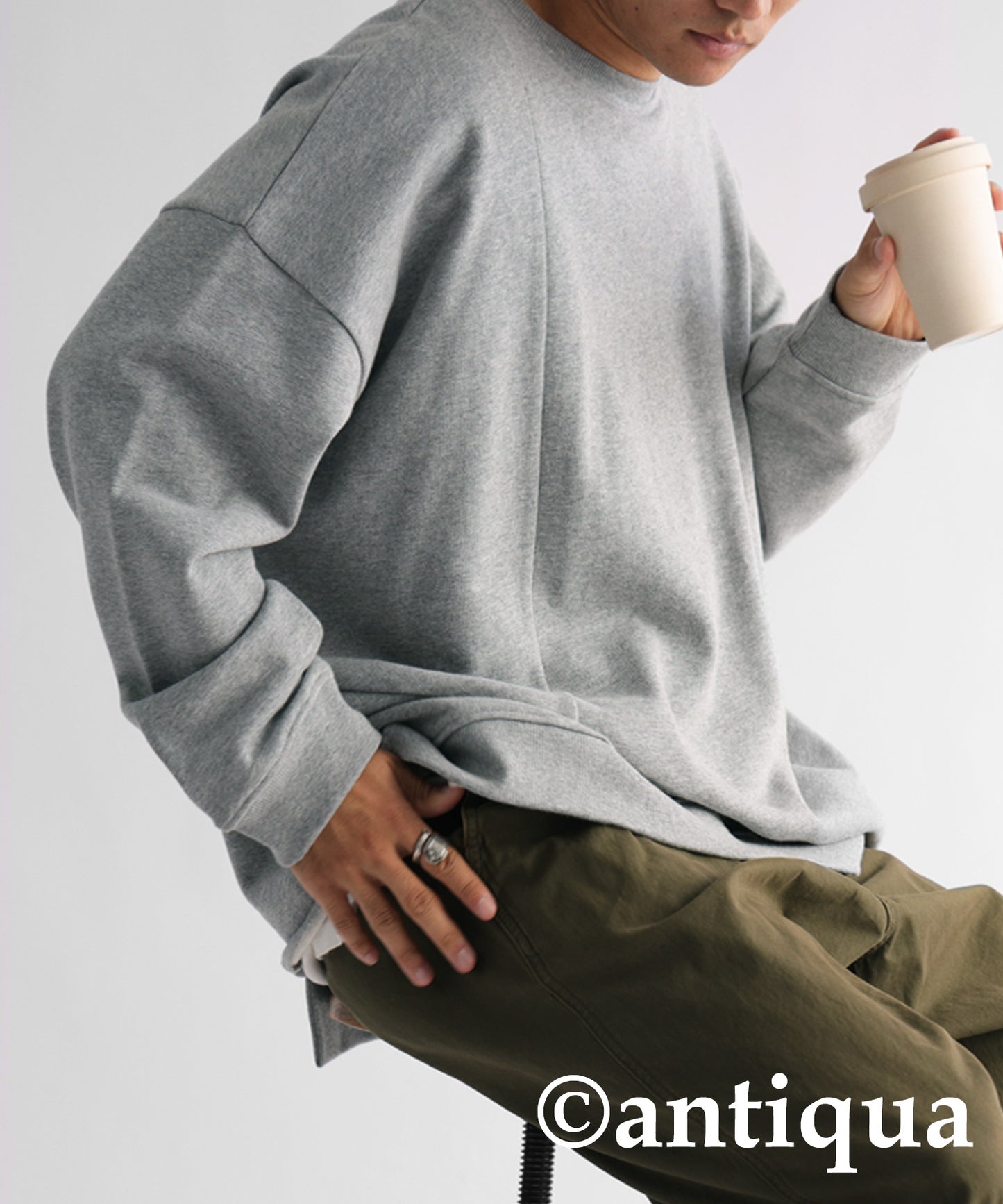 Asymmetric pile fabric pullover Men's