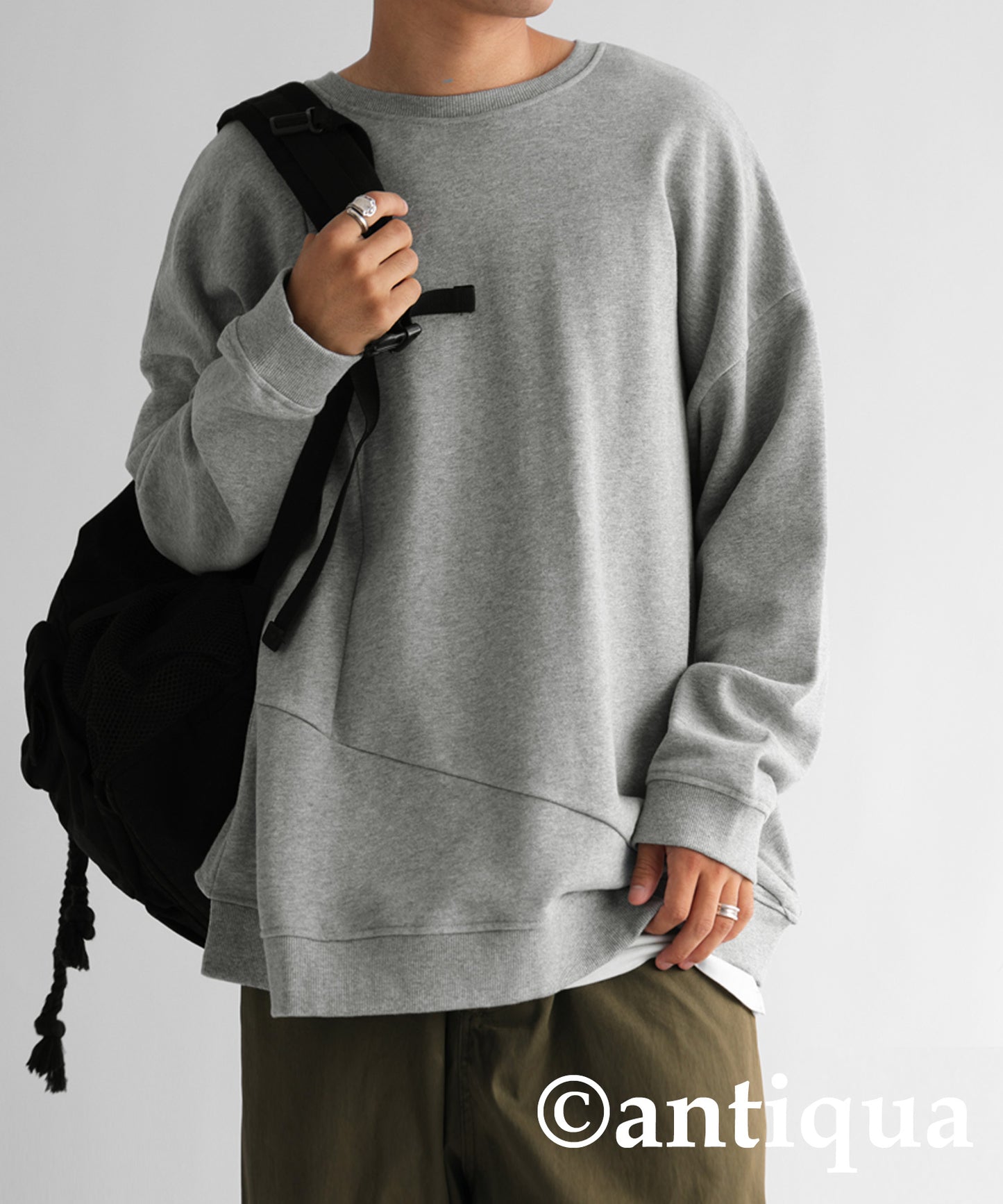 Asymmetric pile fabric pullover Men's