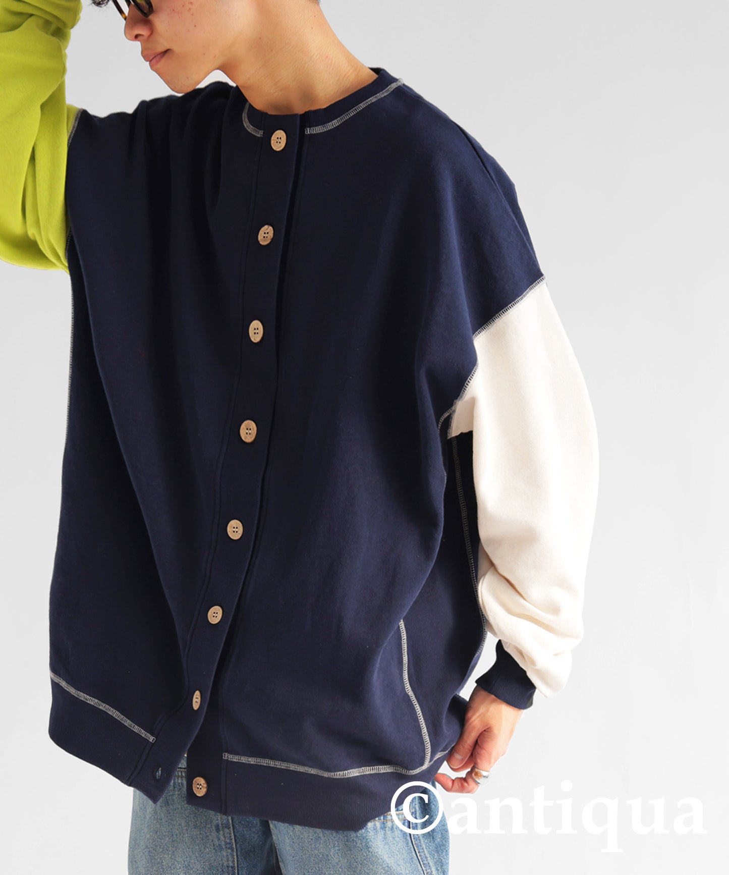 Color Stitch Cardigan Men's