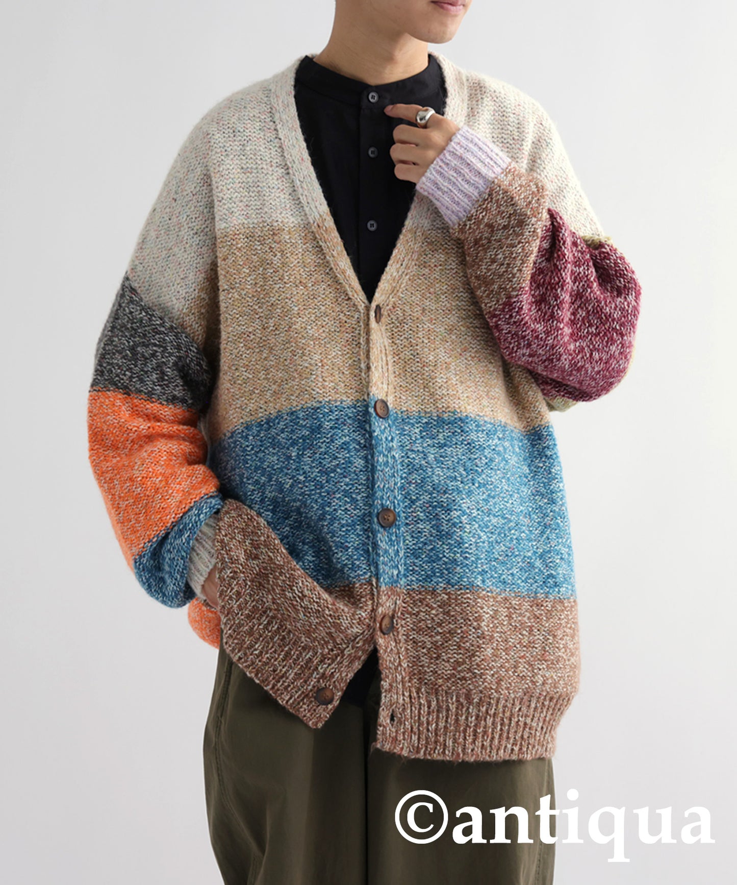 Mixed yarn Knit Cardigan Men's