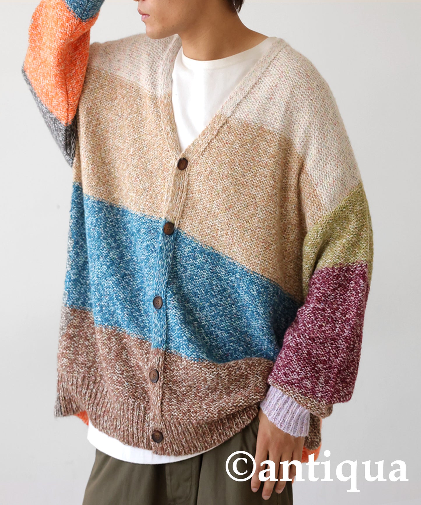 Mixed yarn Knit Cardigan Men's