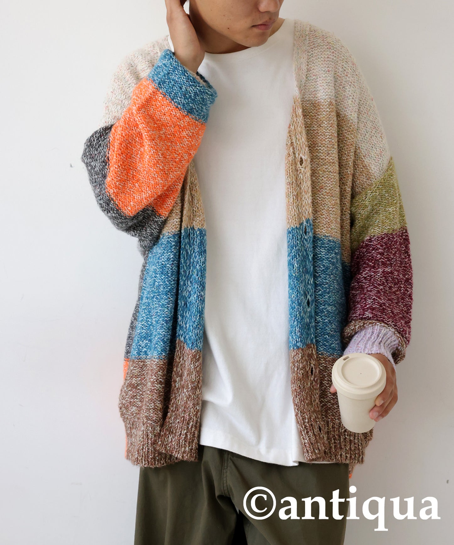 Mixed yarn Knit Cardigan Men's