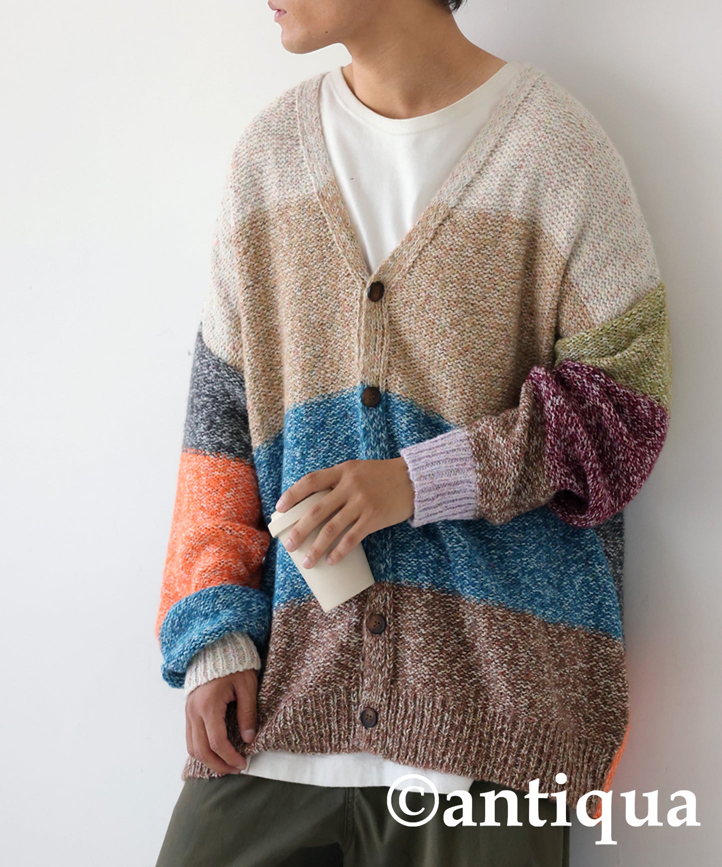 Mixed yarn Knit Cardigan Men's