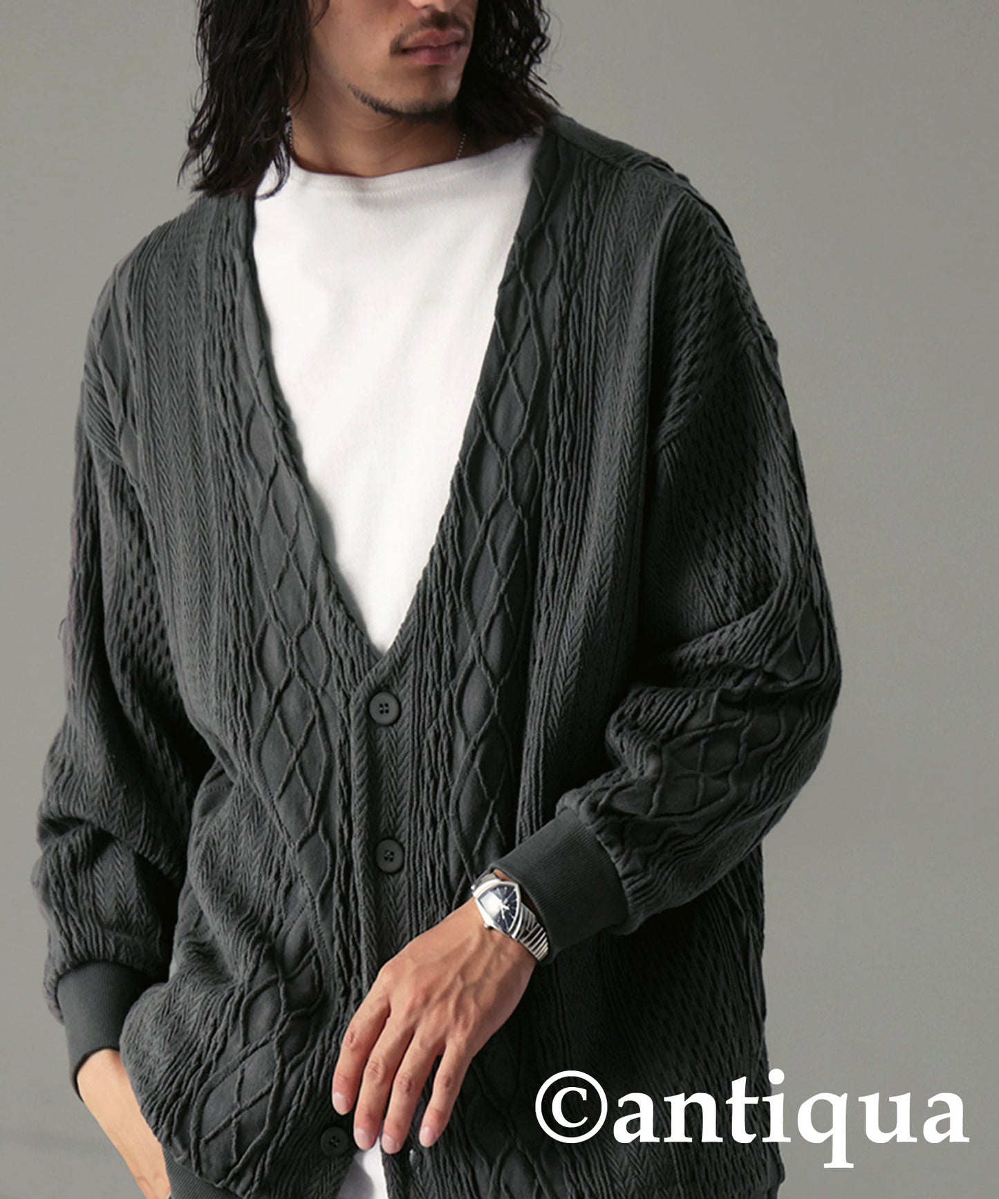 Cable Jacquard Cardigan Men's