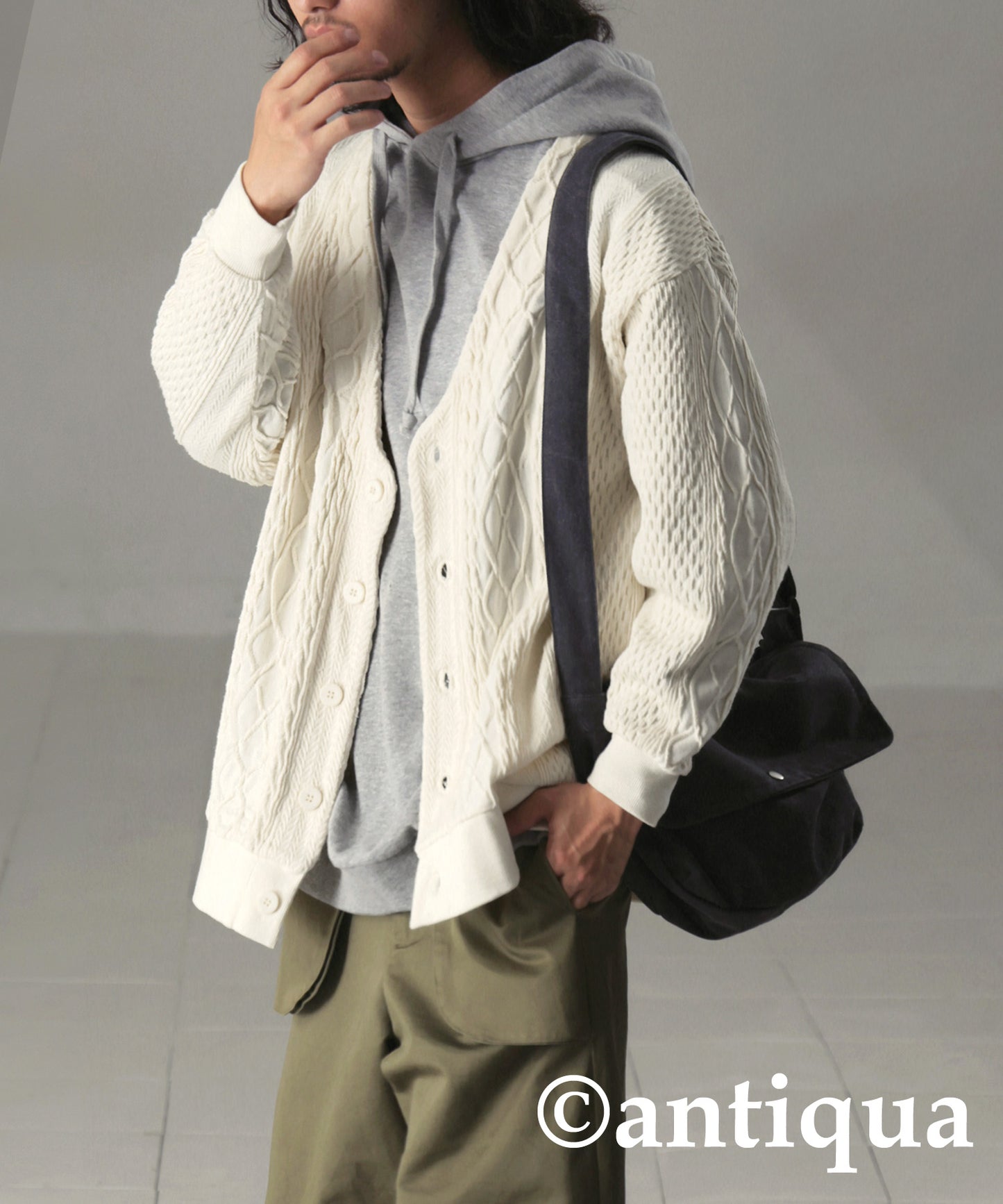 Cable Jacquard Cardigan Men's