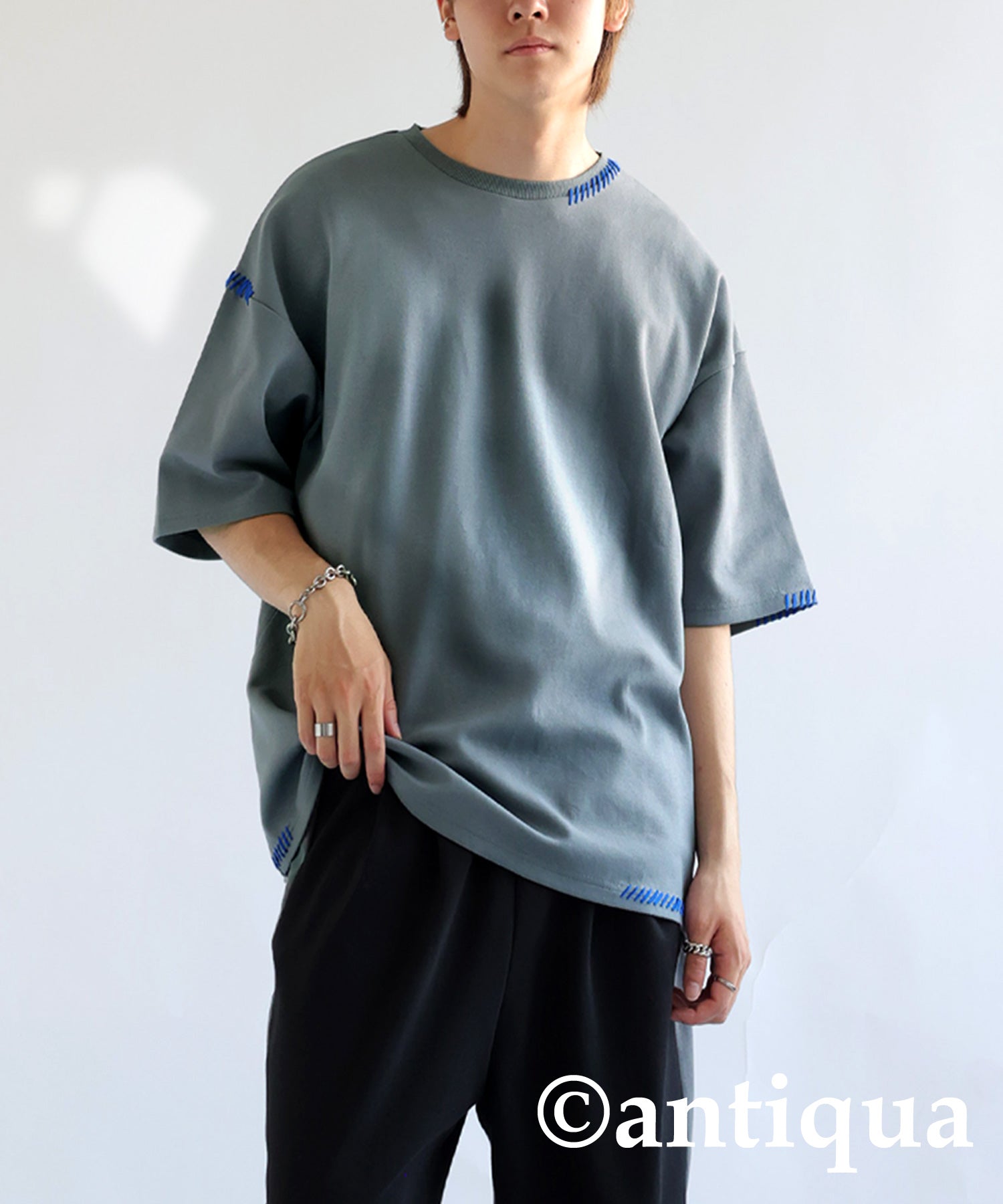 トップス seya. HAND STITCH A SHIRT Blue grey Hand Stitch Ponte Fabric T-Shirt Men's | Japanese fashion brand