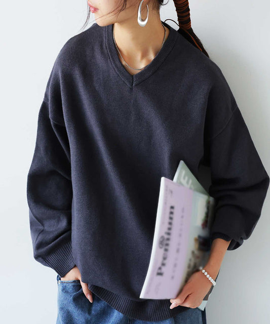 V-Neck Long Sleeve Knit Ladies