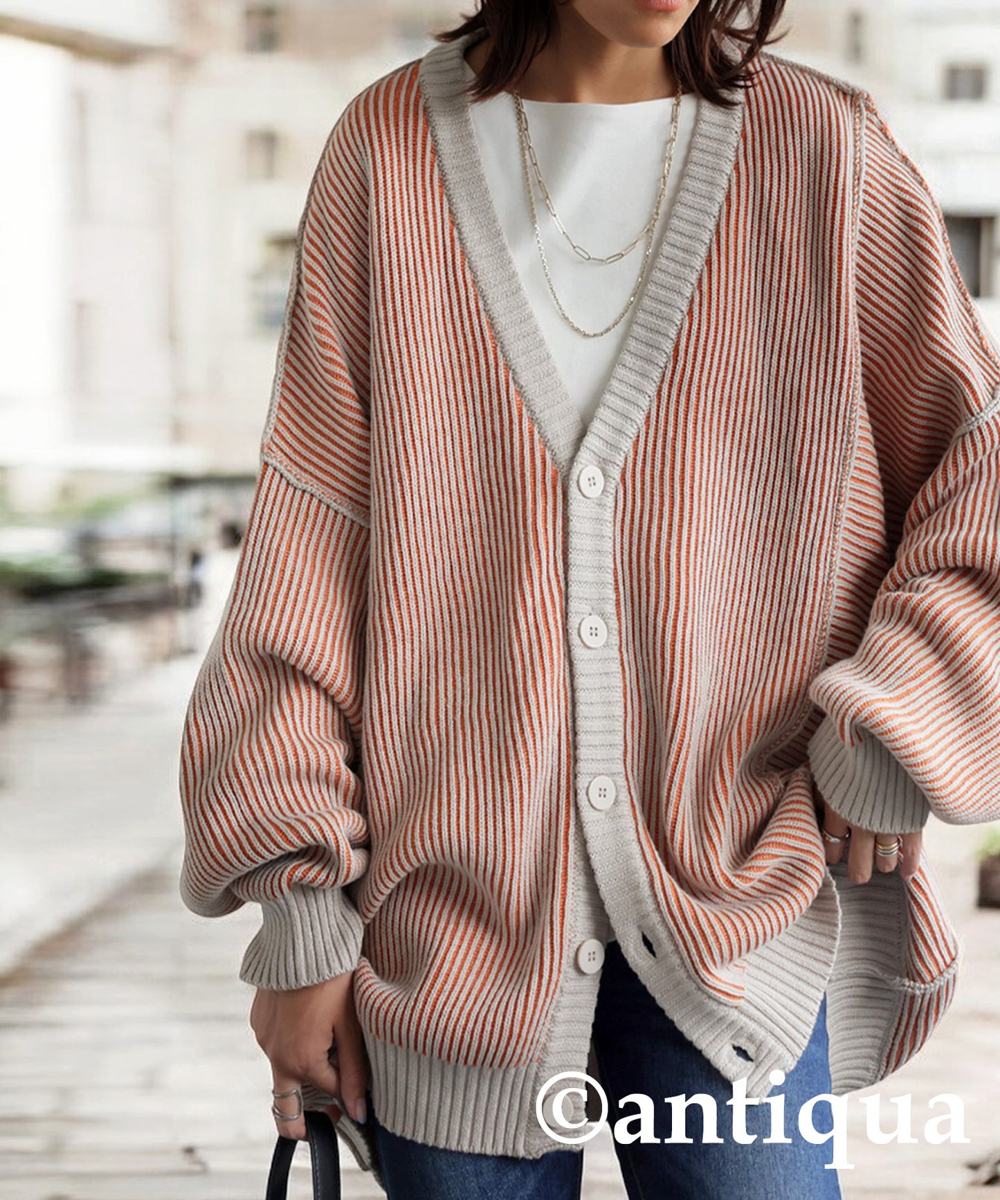 Striped Knit Cardigan Ladies