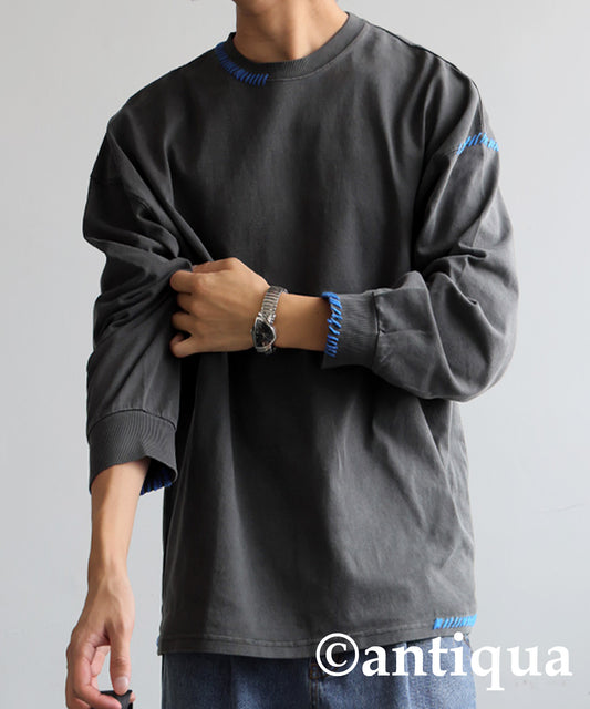 Hand-Stitched Design Long T-Shirt Men's