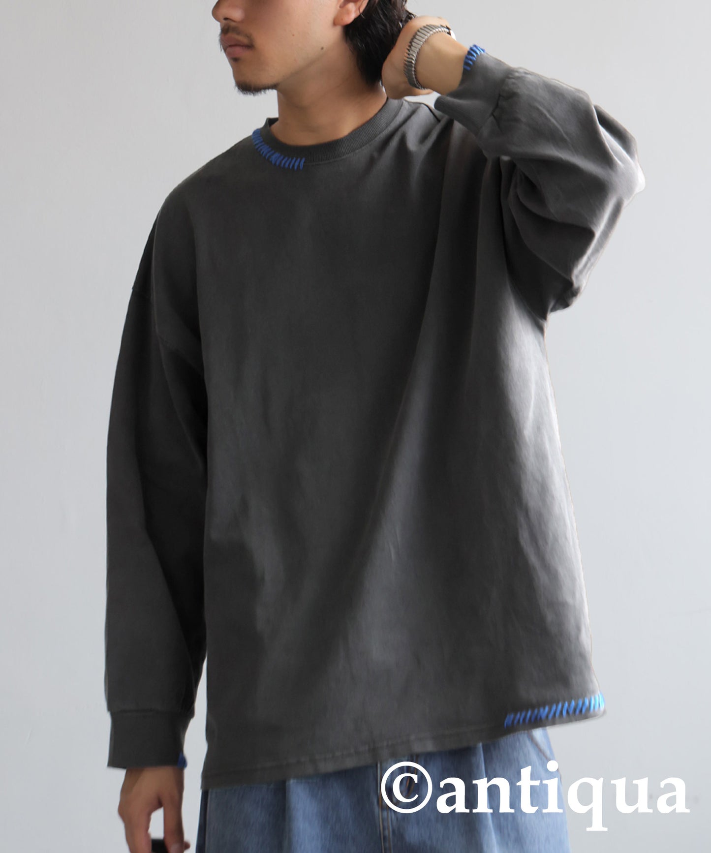 Hand-Stitched Design Long T-Shirt Men's