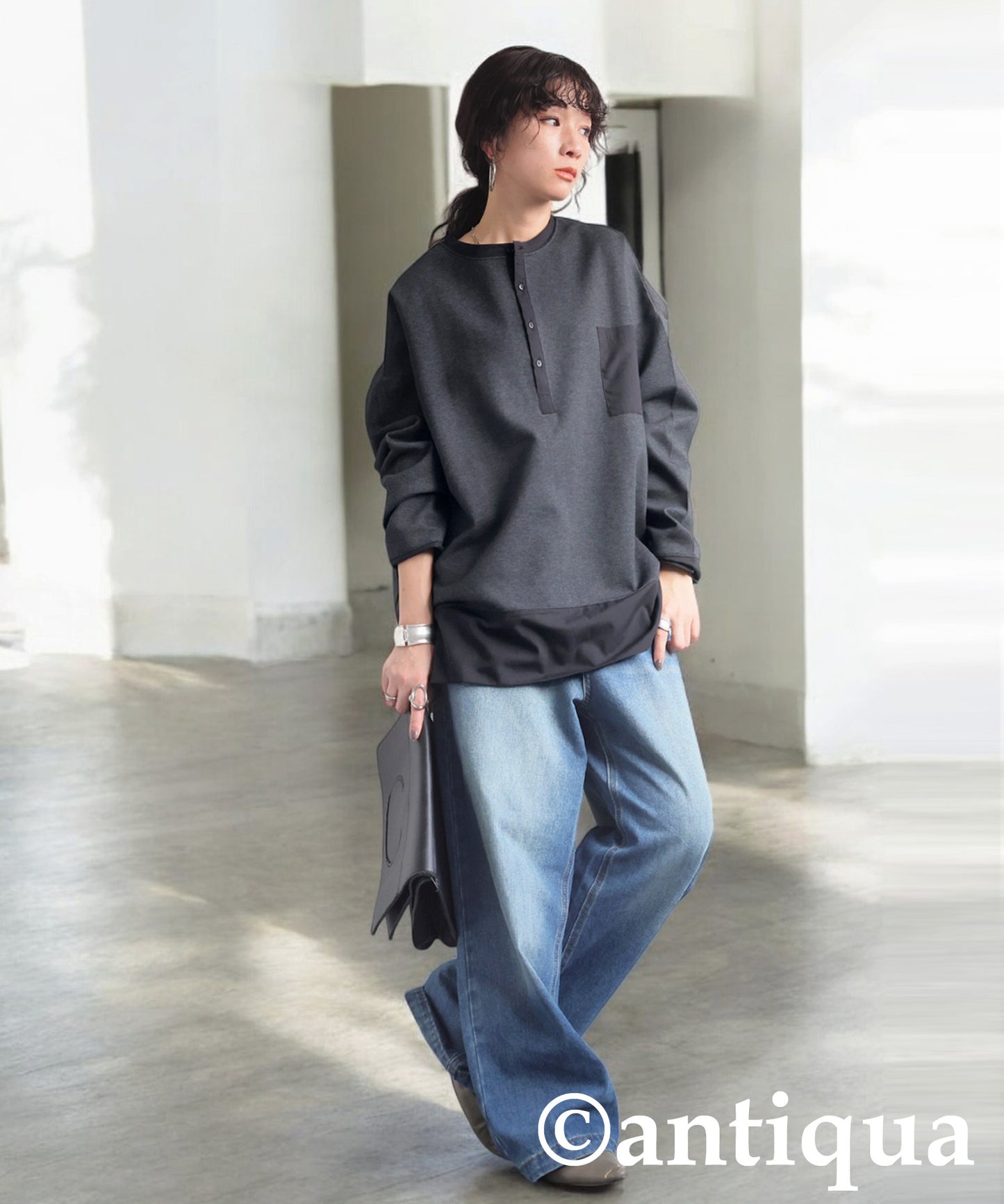 Henley Neck Tops Ladies