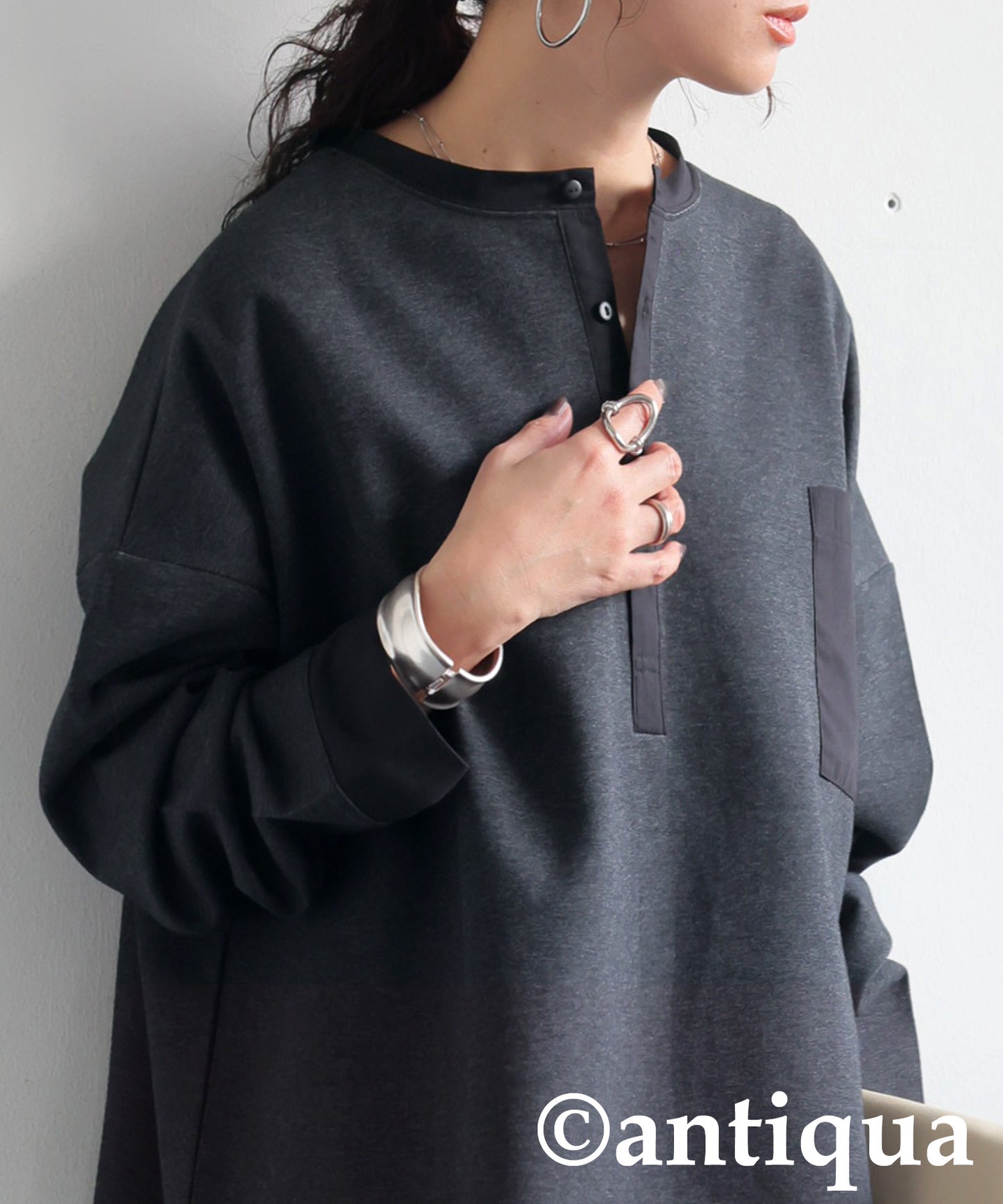 Henley Neck Tops Ladies