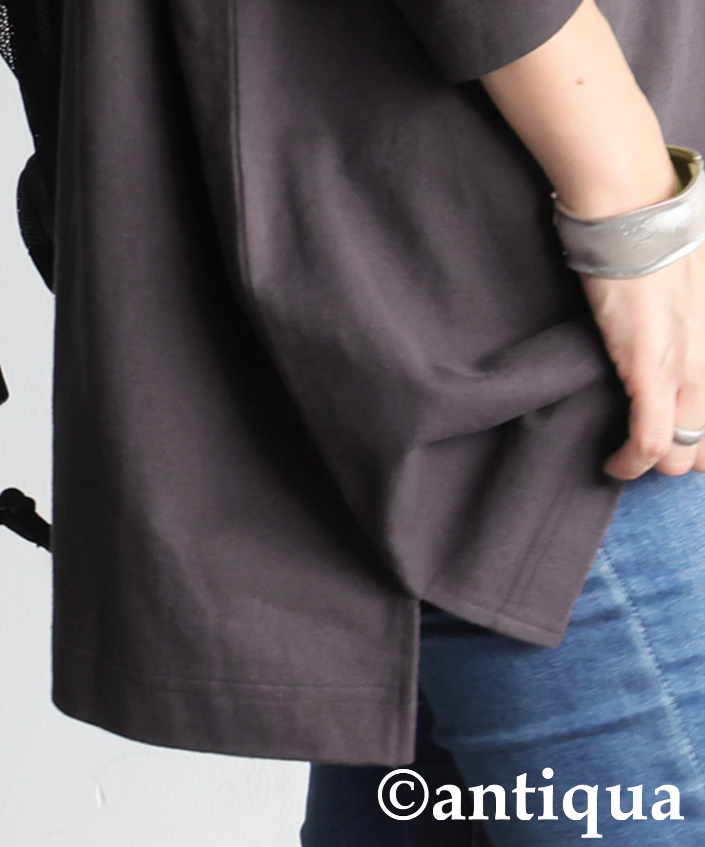 Henley Neck Basque Long T-Shirt Ladies