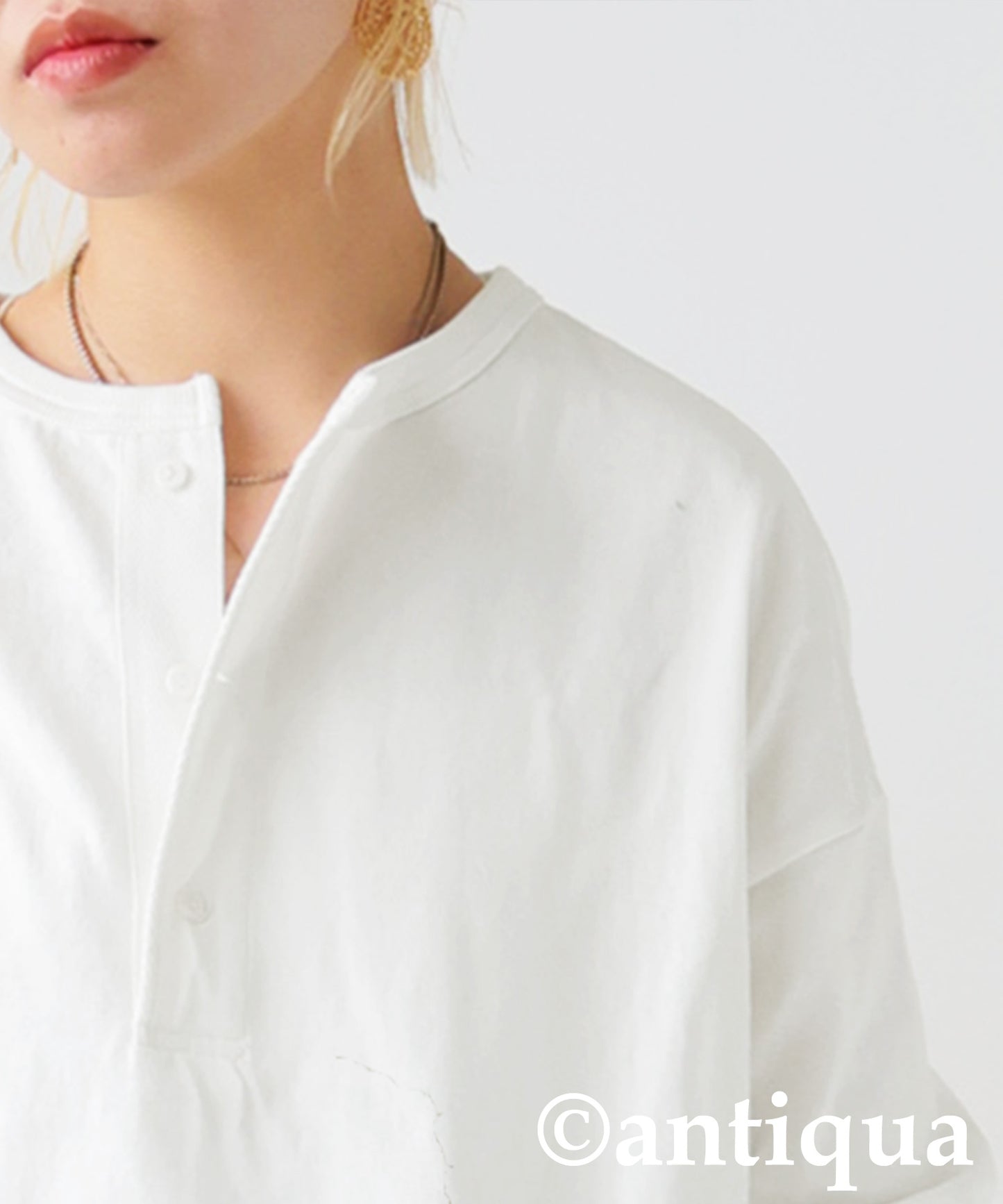 Henley Neck Basque Long T-Shirt Ladies