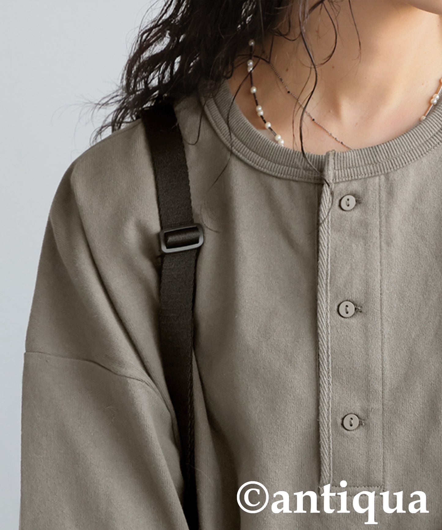 Henley Neck Basque Long T-Shirt Ladies