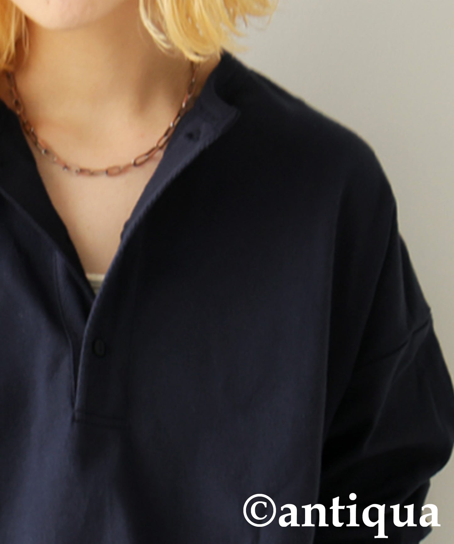 Henley Neck Basque Long T-Shirt Ladies