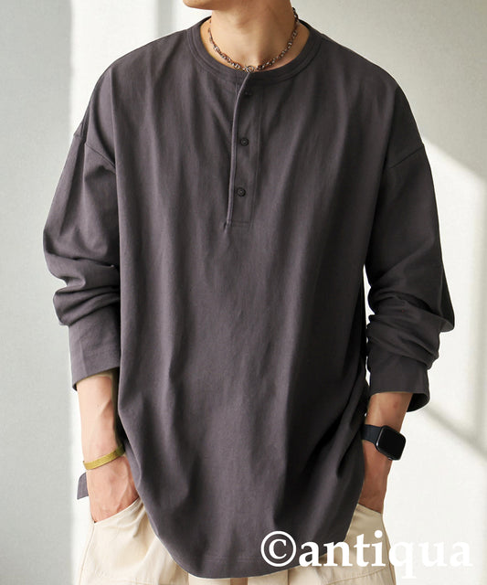 Henley Neck Basque Long T-Shirt Men's