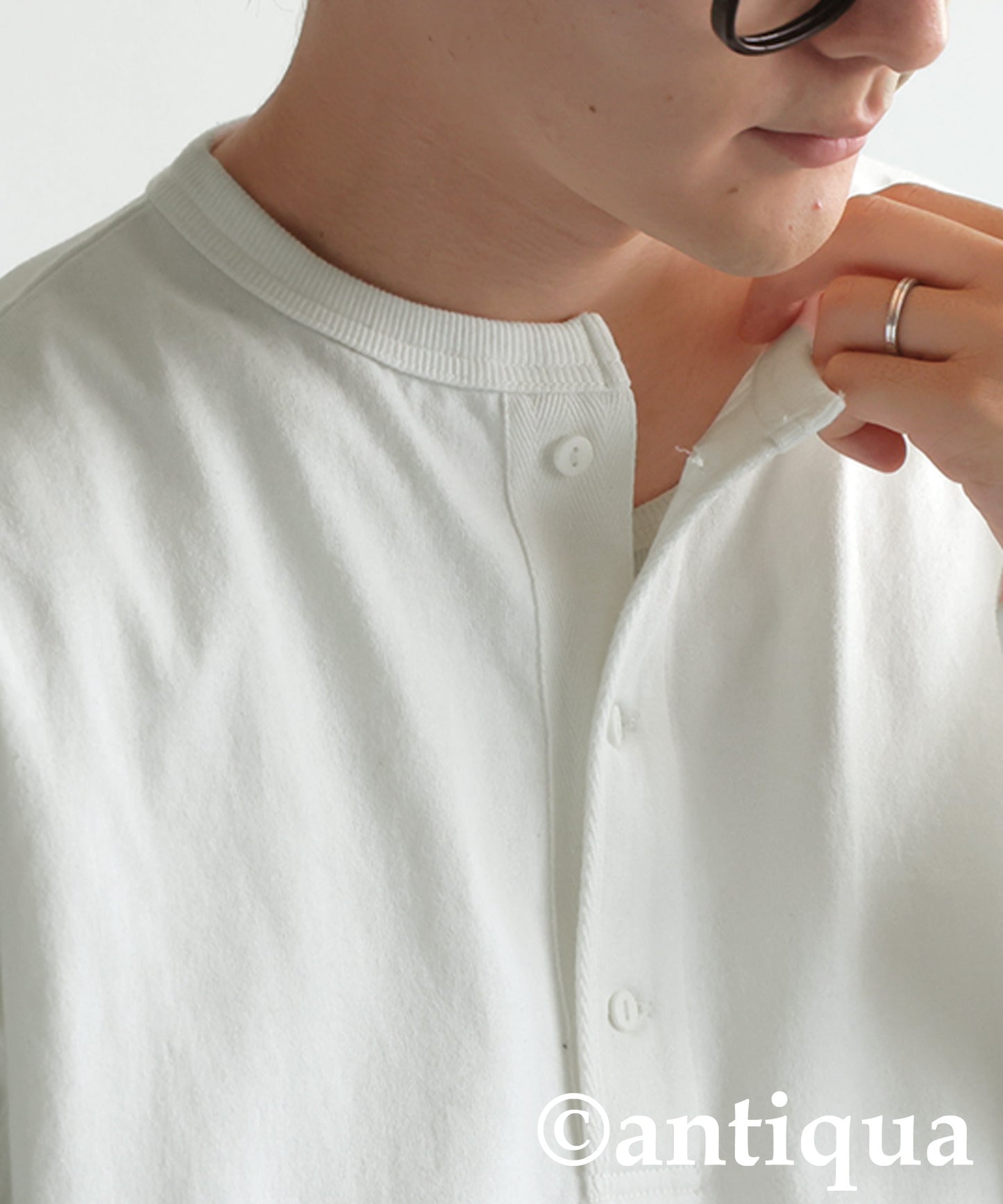 Henley Neck Basque Long T-Shirt Men's