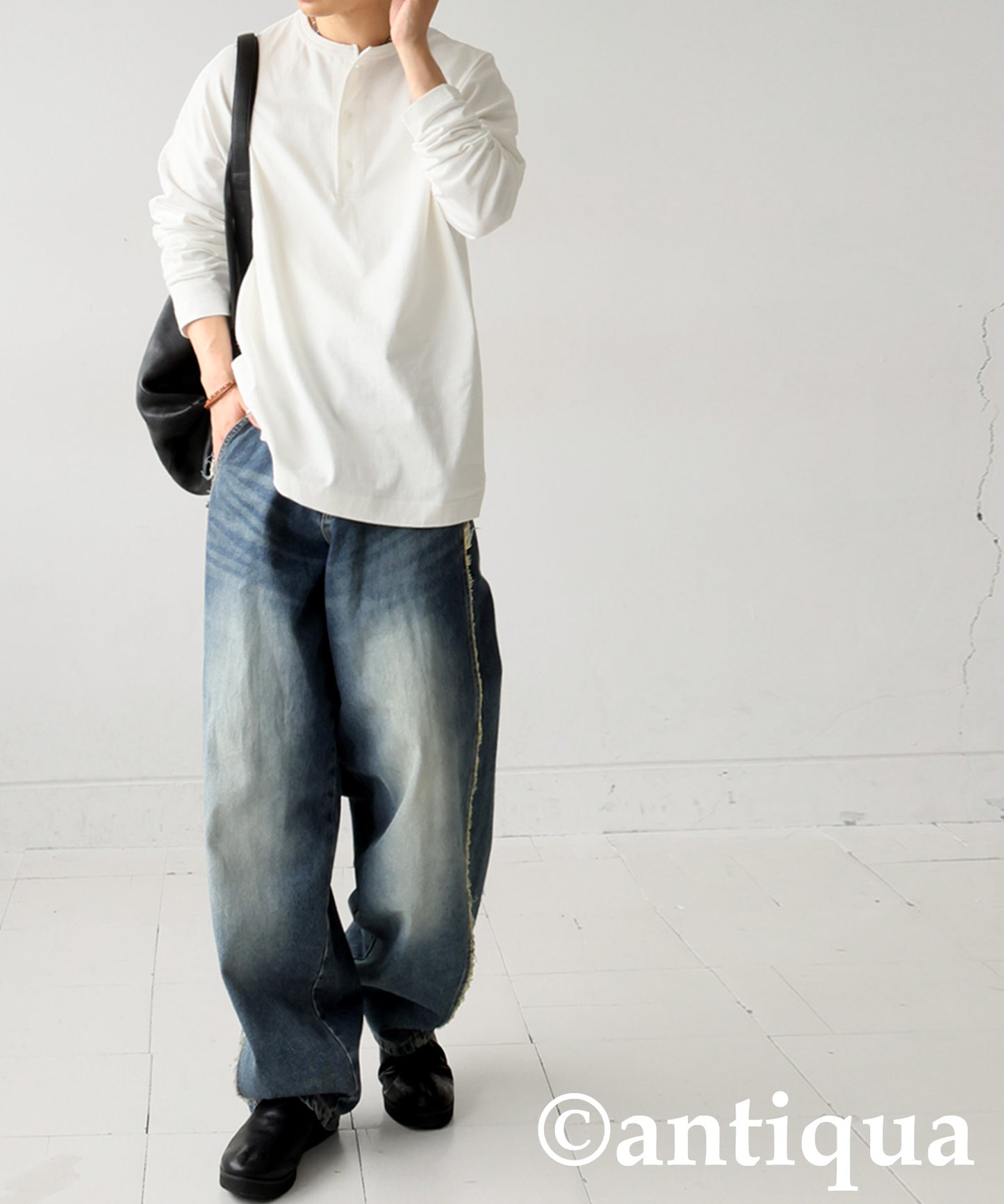 Henley Neck Basque Long T-Shirt Men's