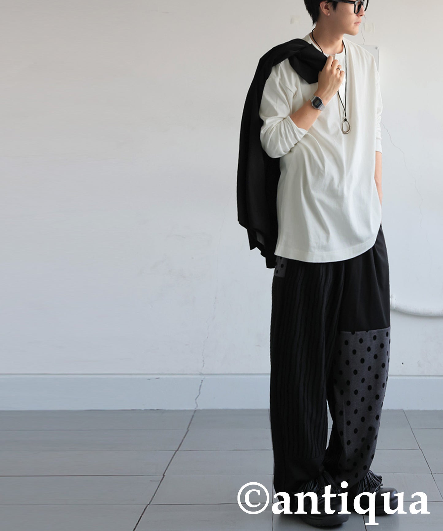 Henley Neck Basque Long T-Shirt Men's