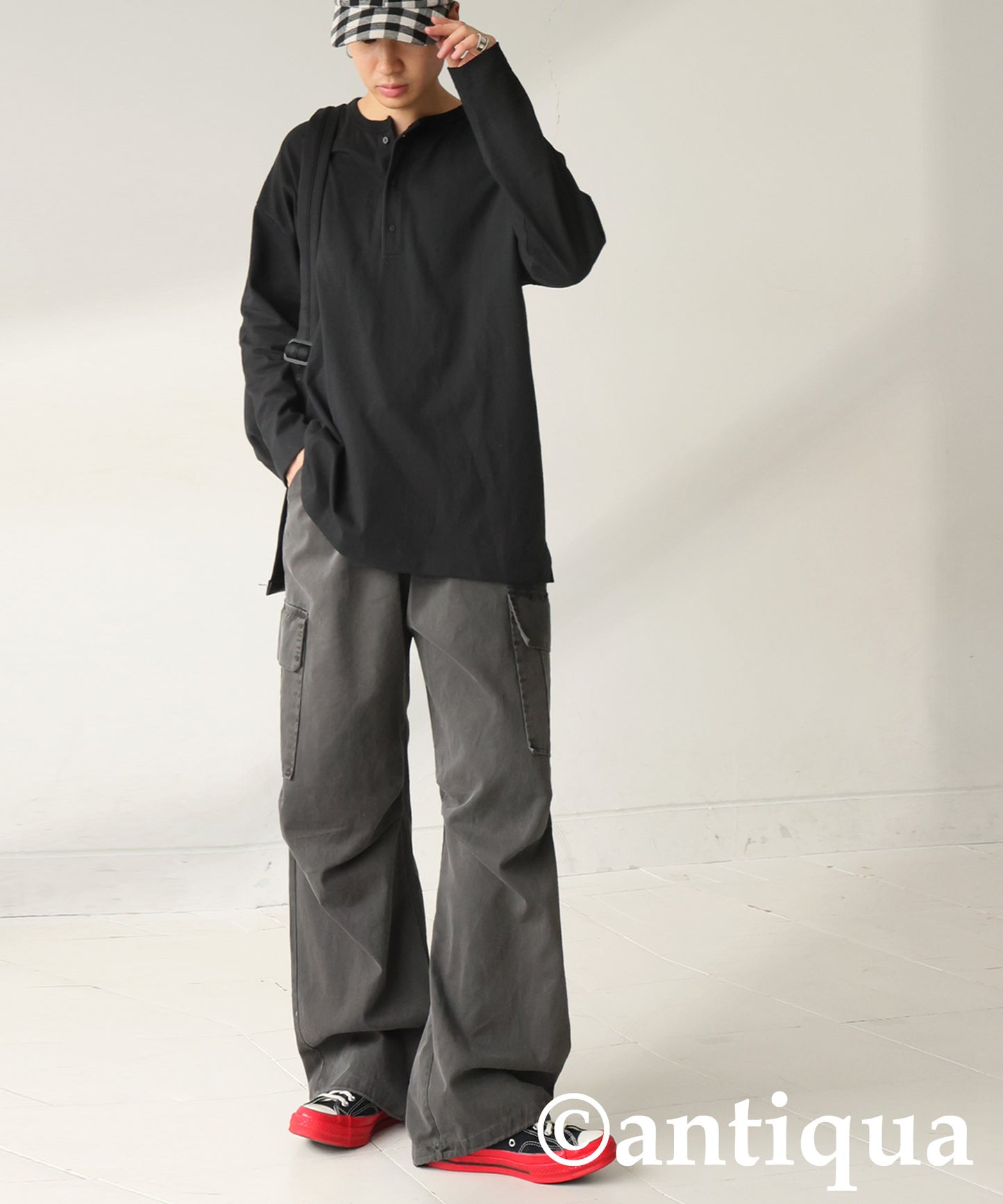 Henley Neck Basque Long T-Shirt Men's