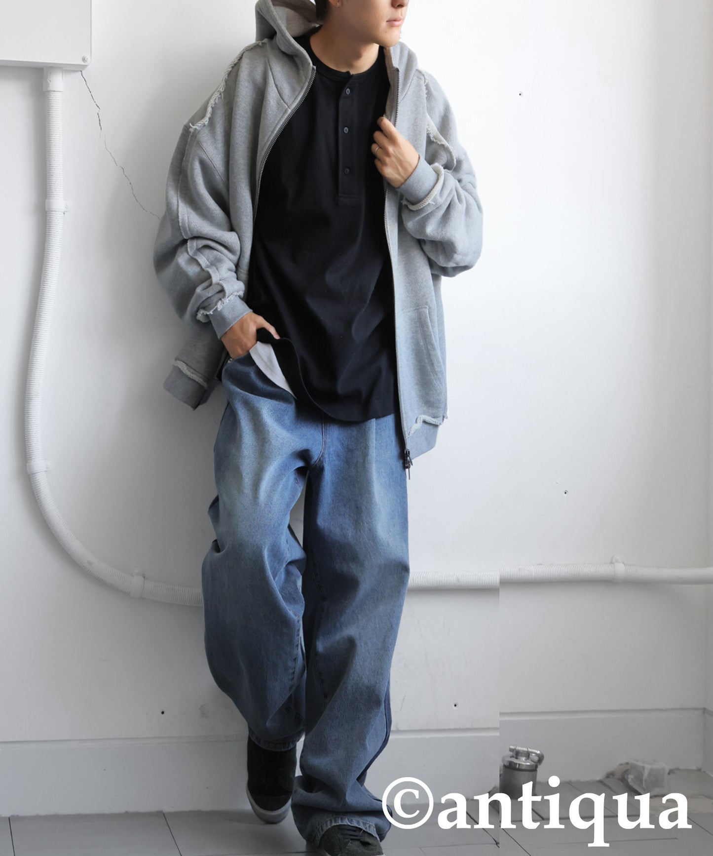 Henley Neck Basque Long T-Shirt Men's