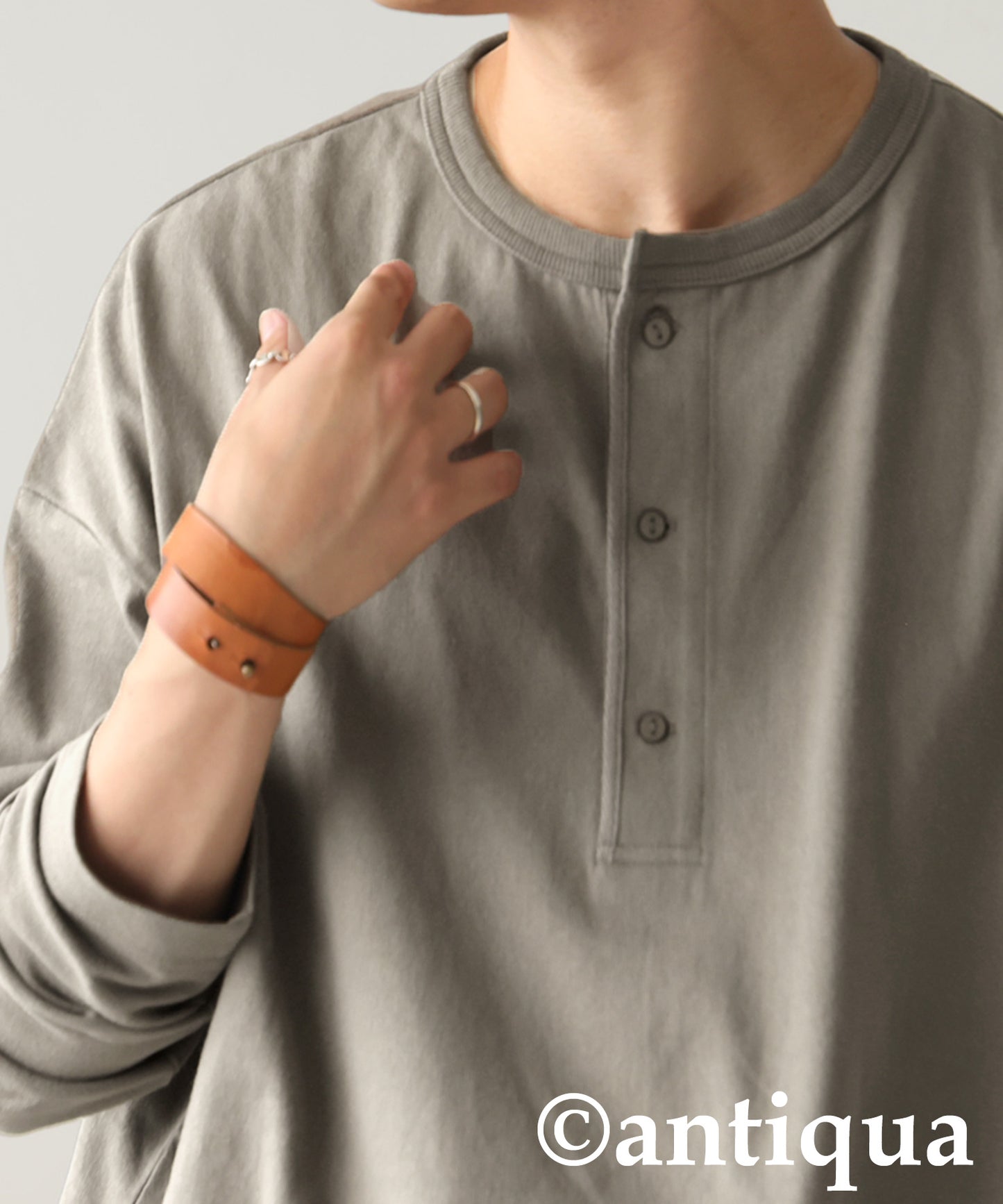 Henley Neck Basque Long T-Shirt Men's