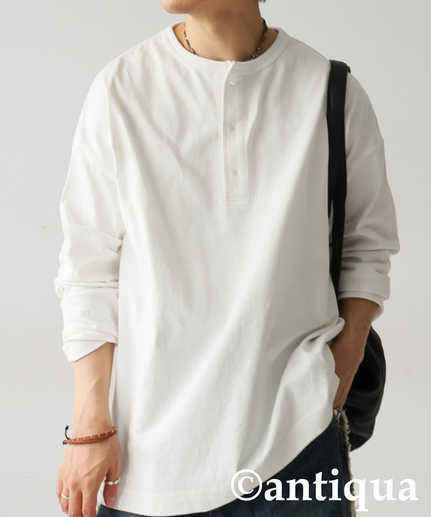 Henley Neck Basque Long T-Shirt Men's