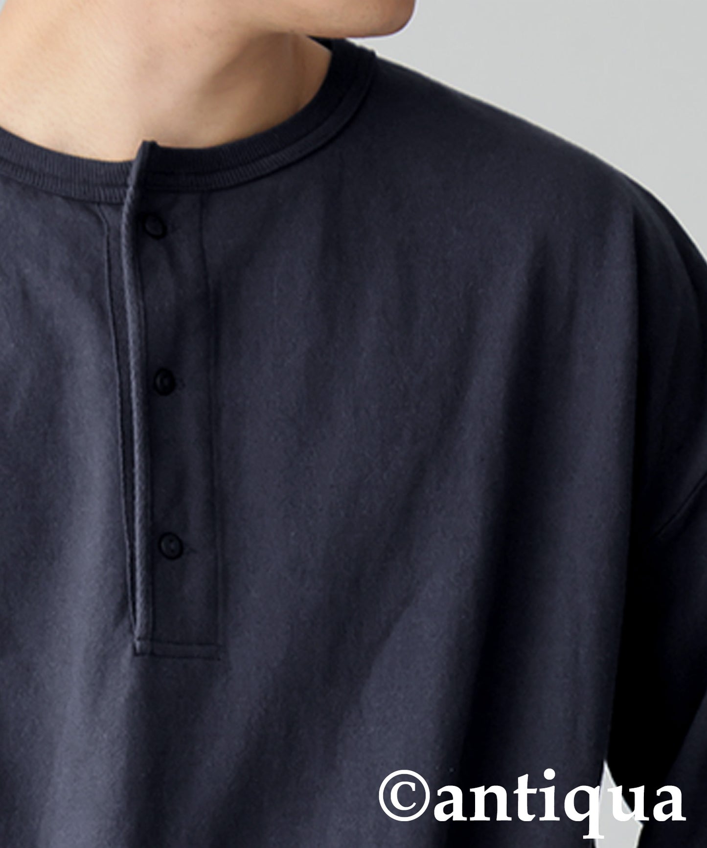 Henley Neck Basque Long T-Shirt Men's