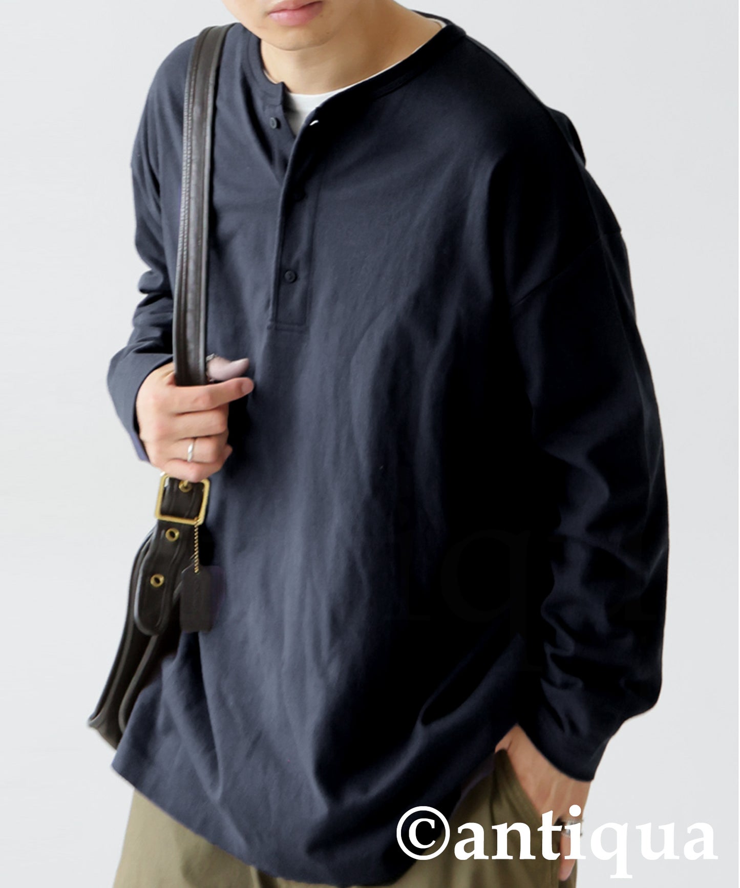 Henley Neck Basque Long T-Shirt Men's