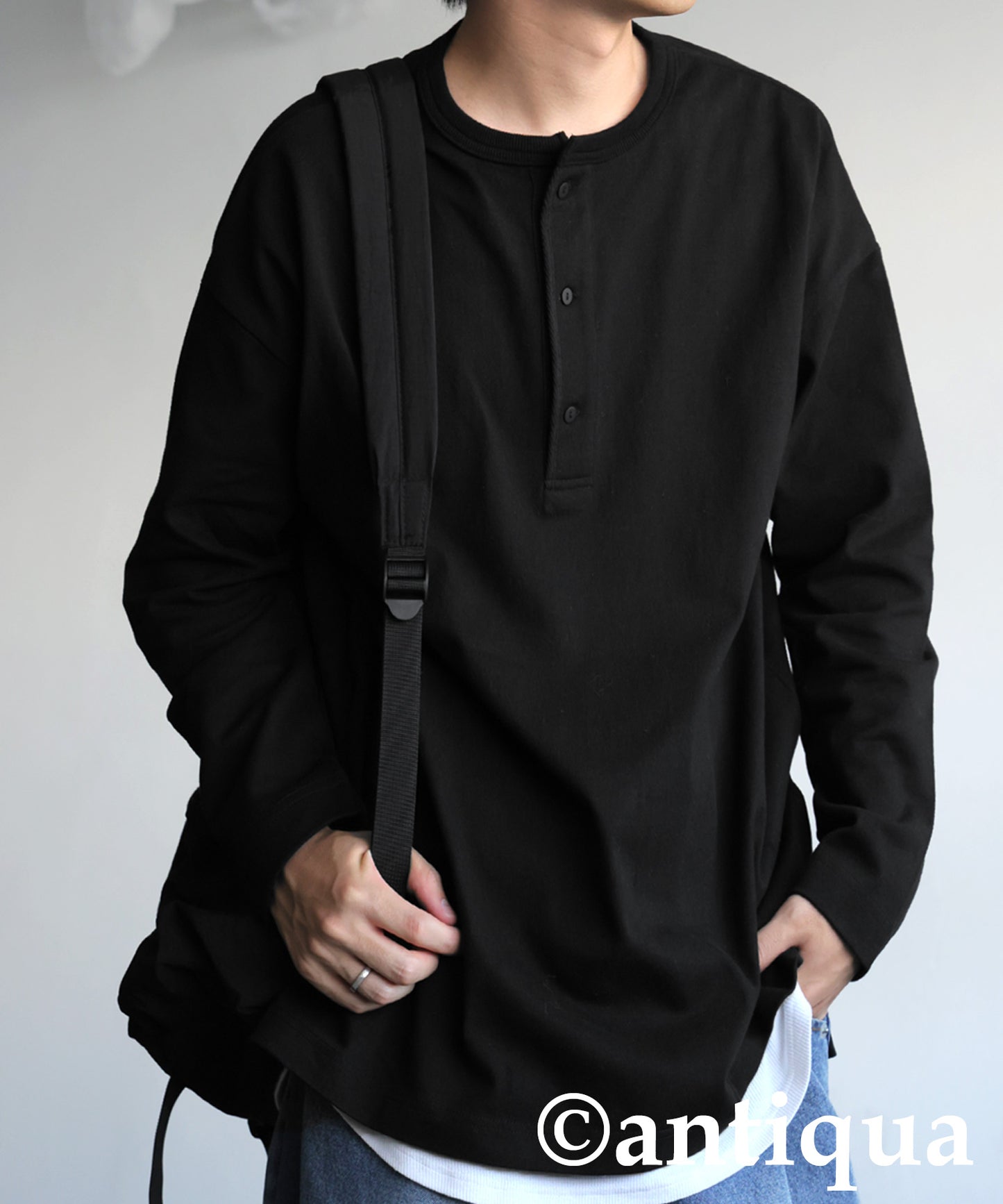 Henley Neck Basque Long T-Shirt Men's