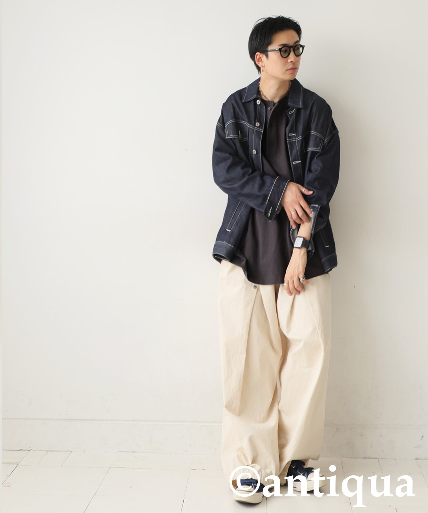 Henley Neck Basque Long T-Shirt Men's