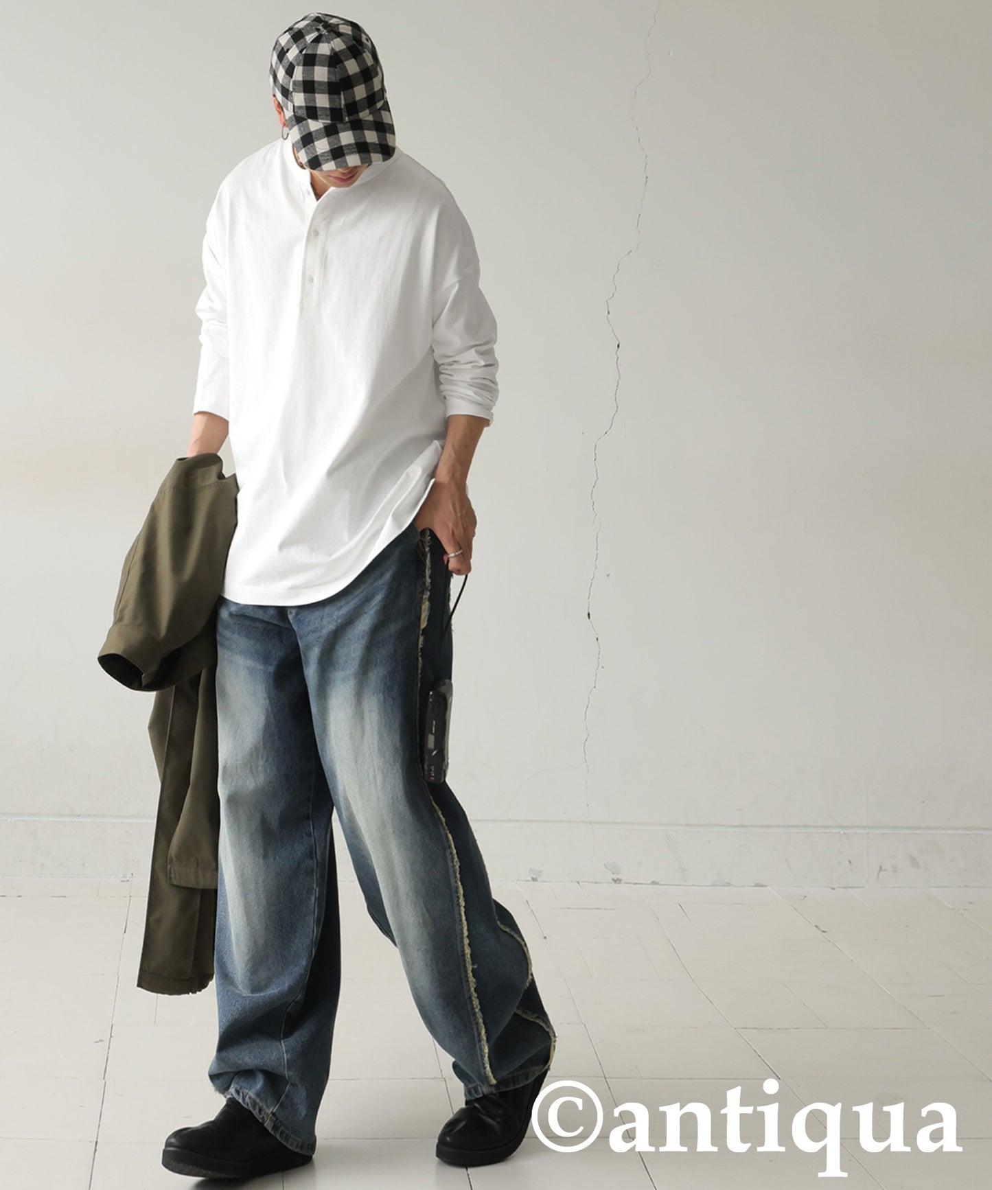 Henley Neck Basque Long T-Shirt Men's