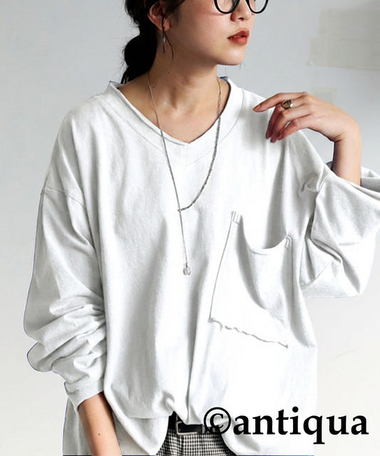 Cut-Off V-Neck Long T-Shirt Ladies