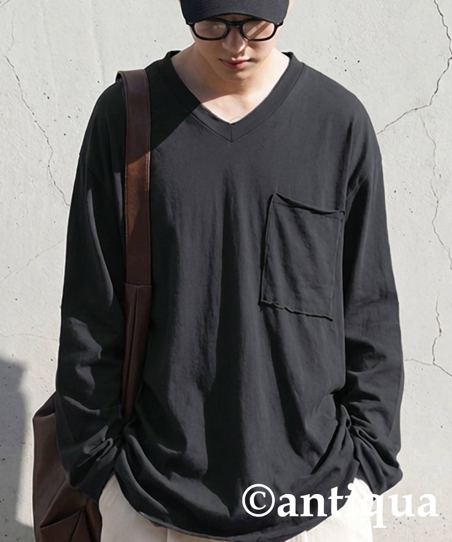 Cut-Off V-Neck Long T-Shirt Men's