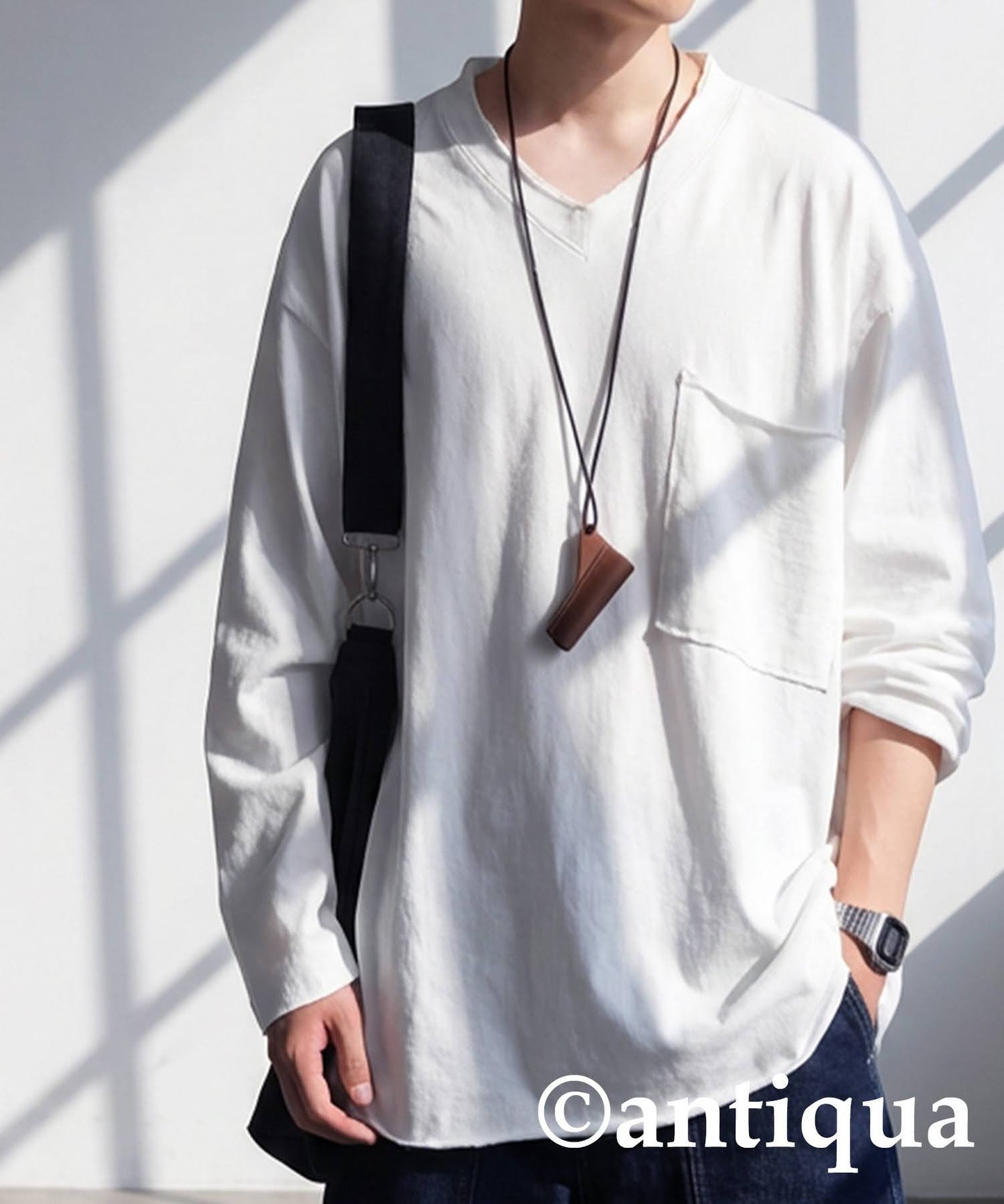 Cut-Off V-Neck Long T-Shirt Men's